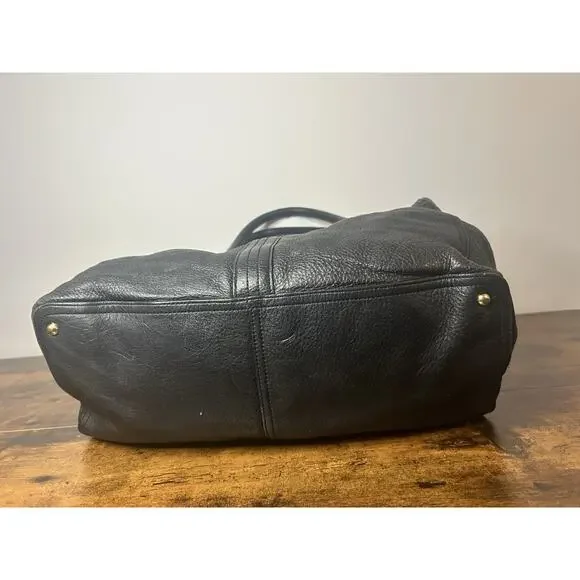 Polo Ralph Lauren Black Leather Tote Shoulder Bag Gold Hardware Classic - Picture 7 of 16